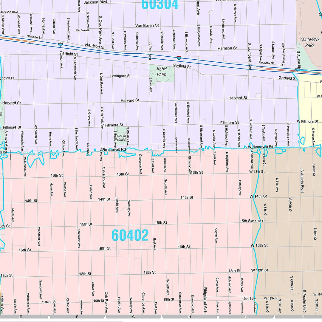 Premium Style Wall Map of Oak Park, IL