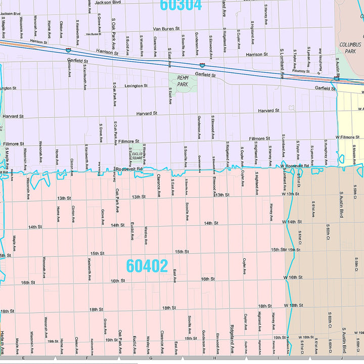 Premium Style Wall Map of Oak Park, IL