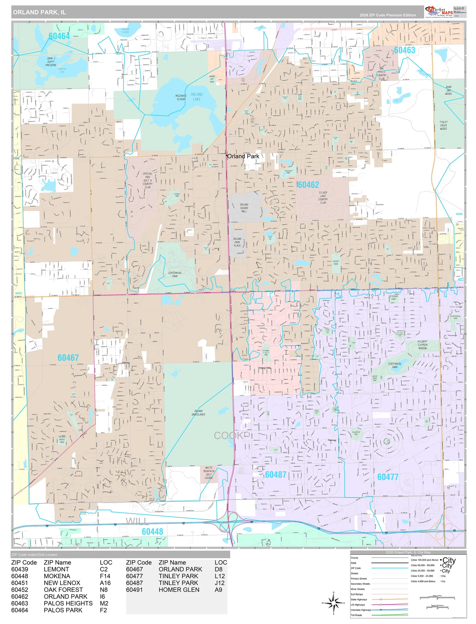 Premium Style Wall Map of Orlando Park, IL