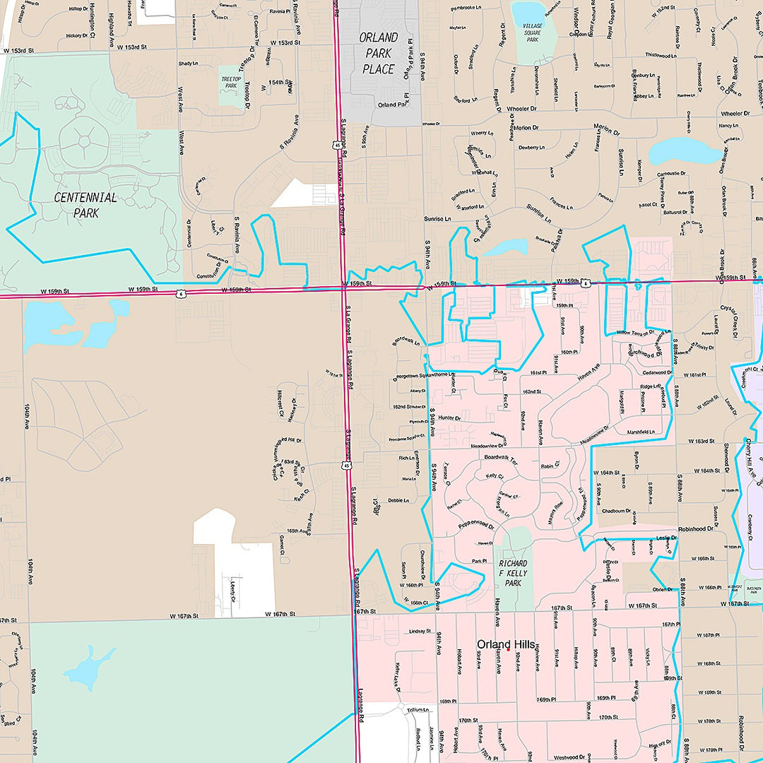 Premium Style Wall Map of Orlando Park, IL