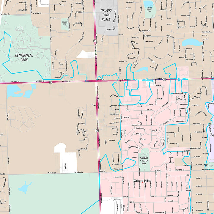 Premium Style Wall Map of Orlando Park, IL