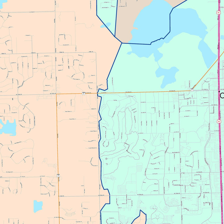 Color Cast Zip Code Style Wall Map of Orland Park, IL