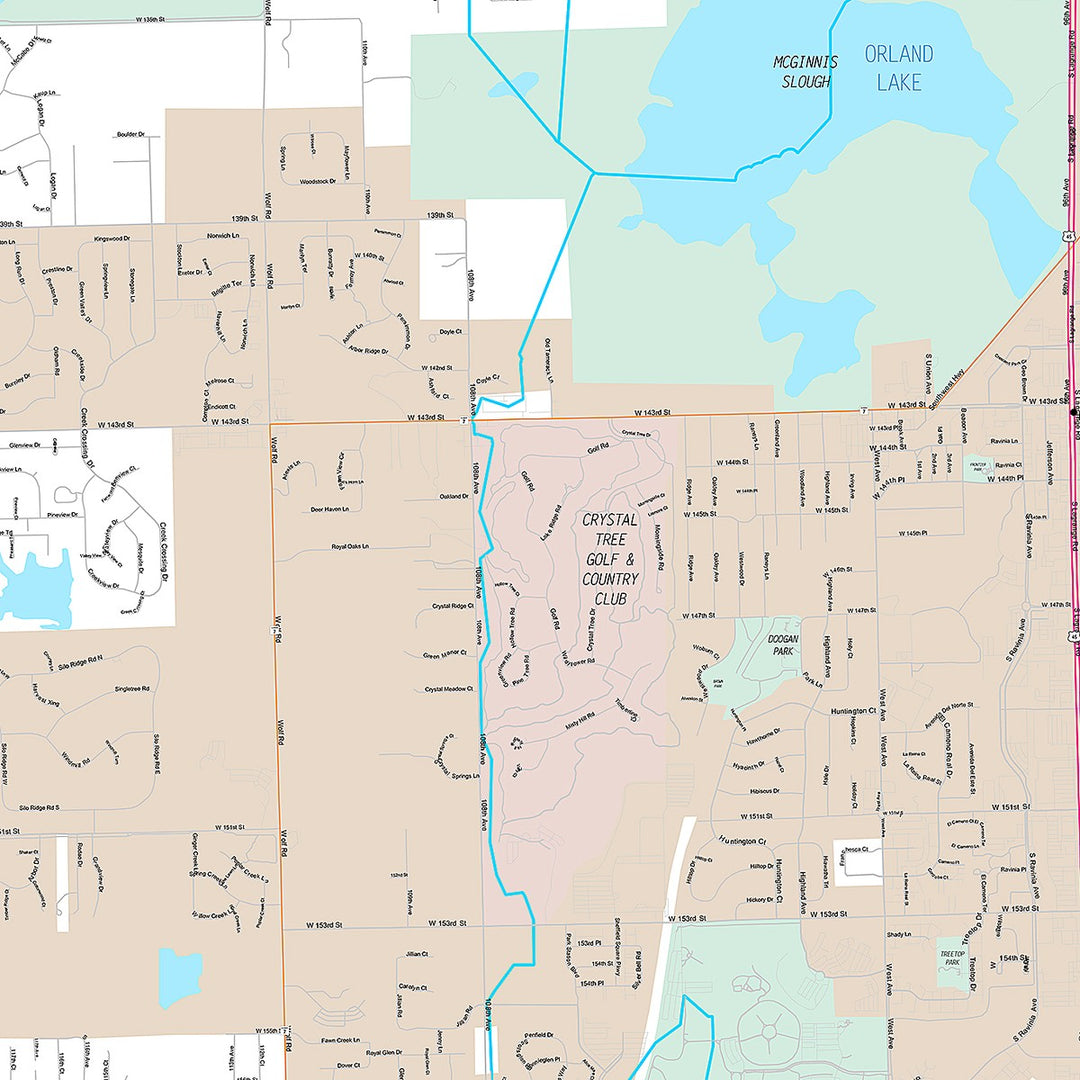Premium Style Wall Map of Orlando Park, IL