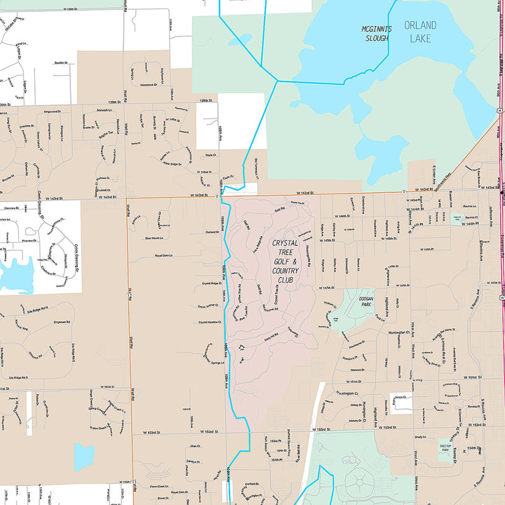 Premium Style Wall Map of Orlando Park, IL