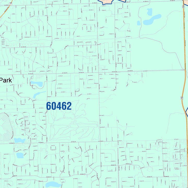 Color Cast Zip Code Style Wall Map of Orland Park, IL