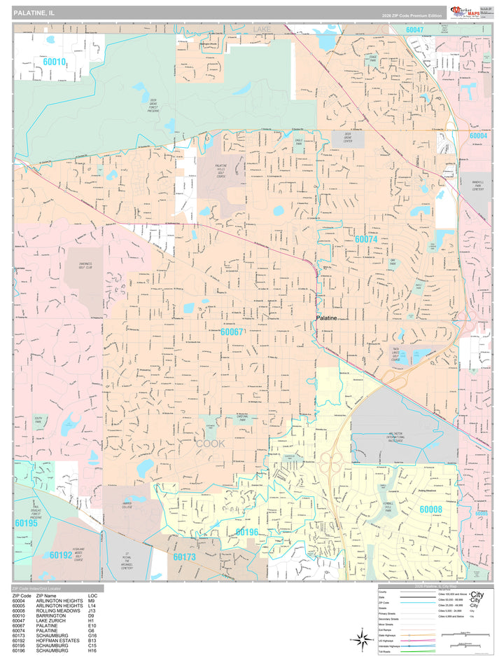 Premium Style Wall Map of Palatine, IL