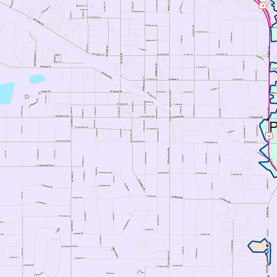 Color Cast Zip Code Style Wall Map of Palatine, IL