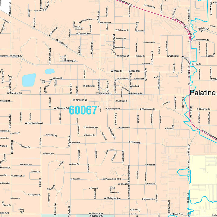 Premium Style Wall Map of Palatine, IL