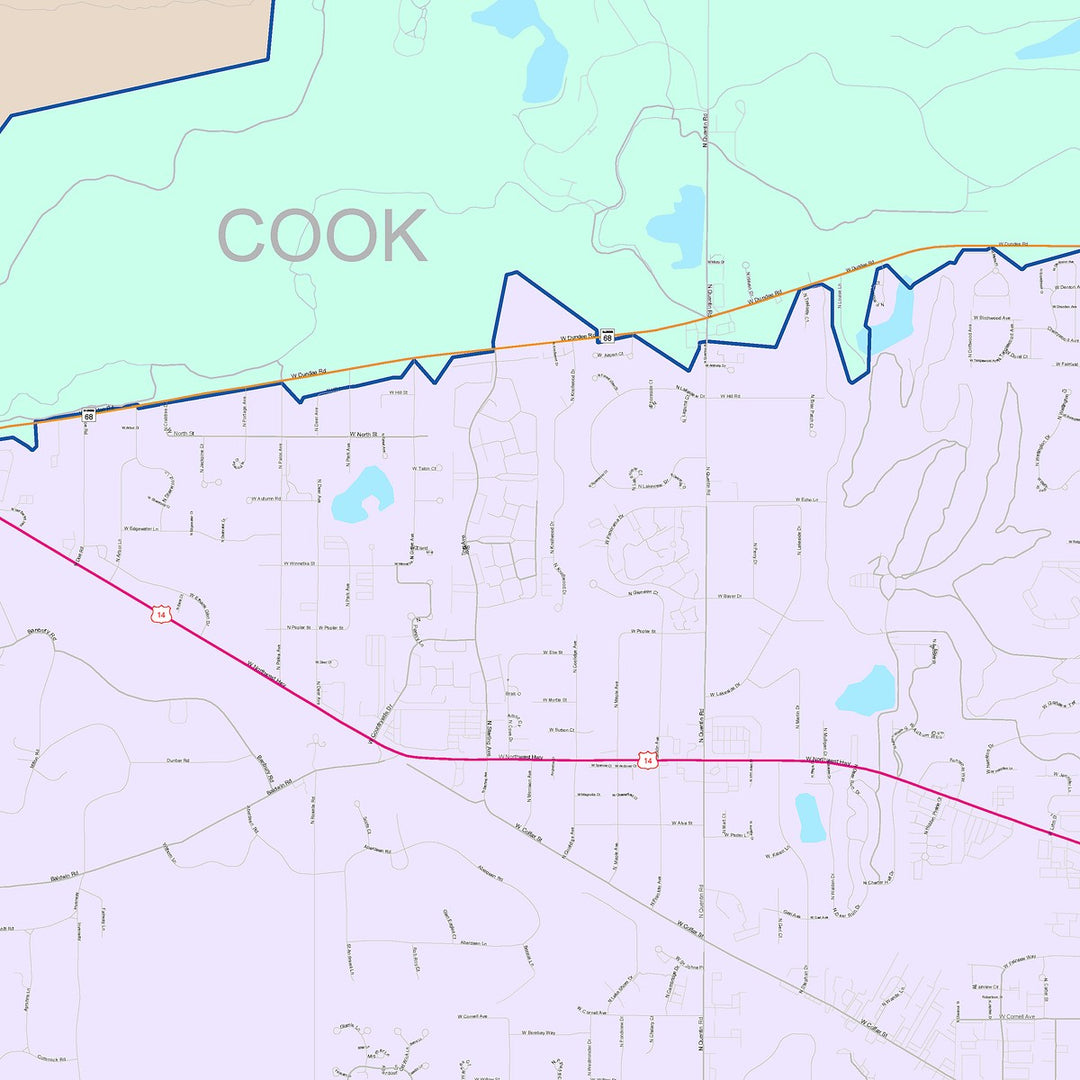 Color Cast Zip Code Style Wall Map of Palatine, IL