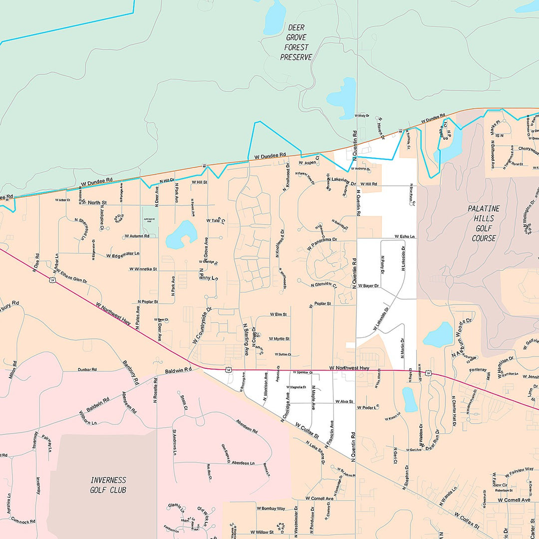 Premium Style Wall Map of Palatine, IL