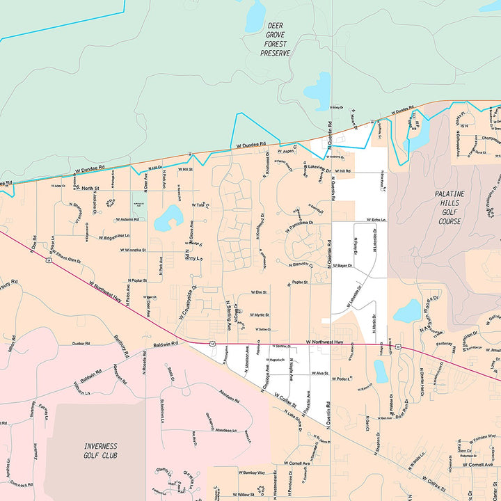 Premium Style Wall Map of Palatine, IL