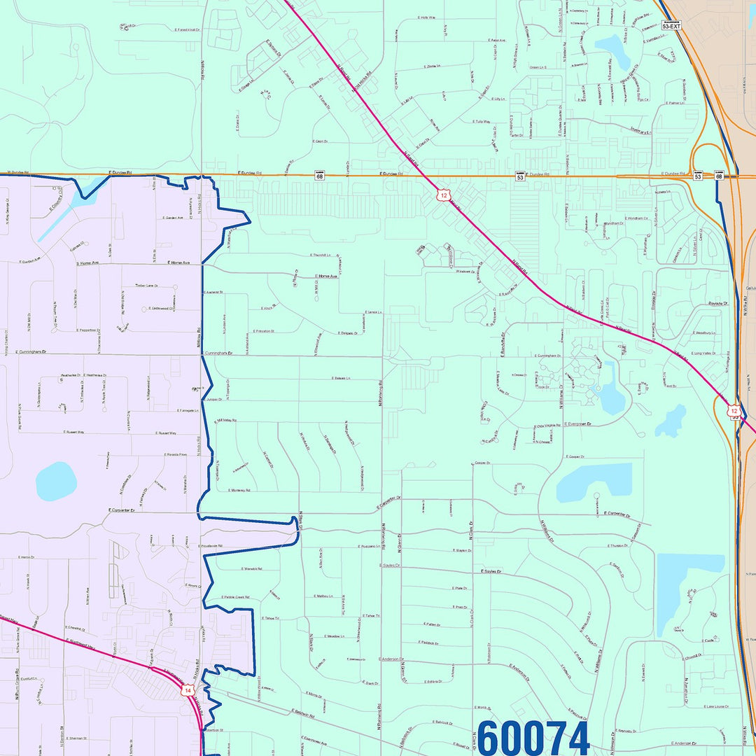 Color Cast Zip Code Style Wall Map of Palatine, IL