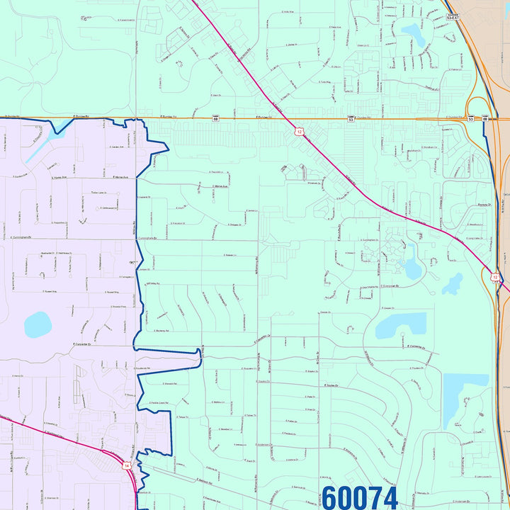 Color Cast Zip Code Style Wall Map of Palatine, IL