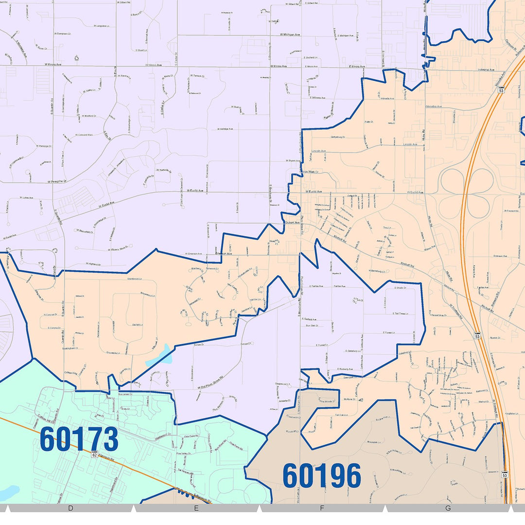 Color Cast Zip Code Style Wall Map of Palatine, IL