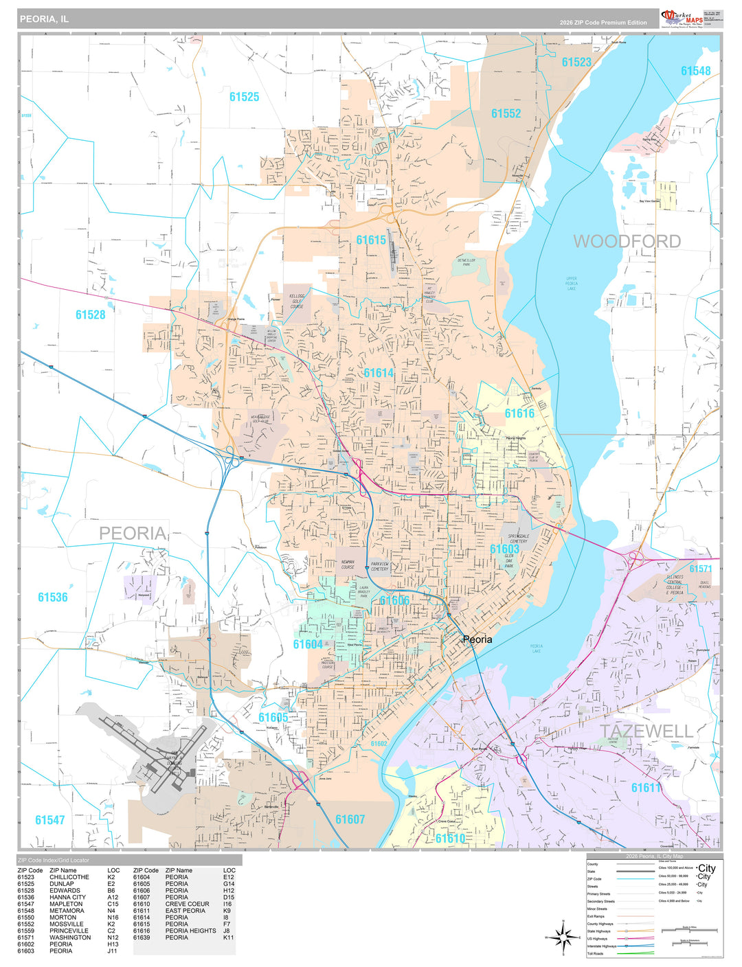 Premium Style Wall Map of Peoria, IL