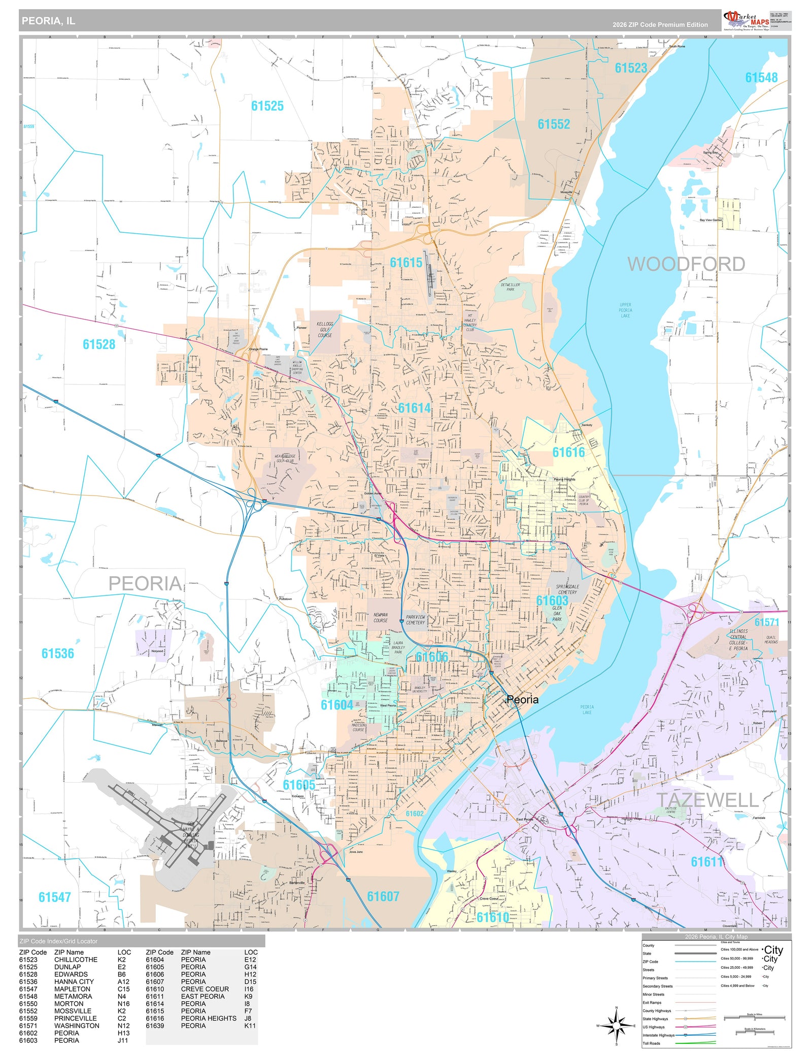 Premium Style Wall Map of Peoria, IL