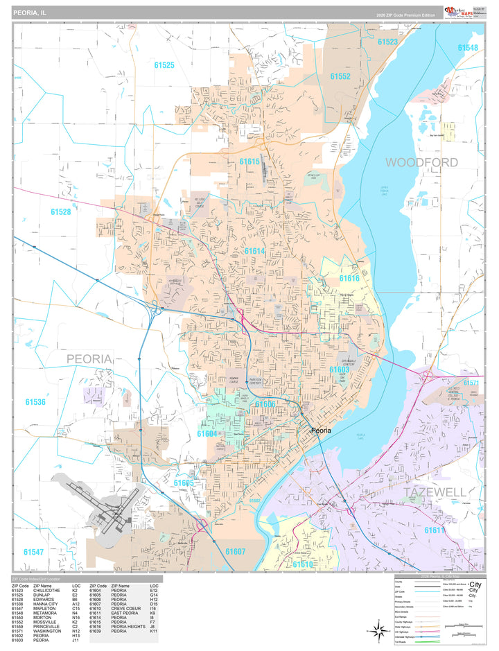 Premium Style Wall Map of Peoria, IL
