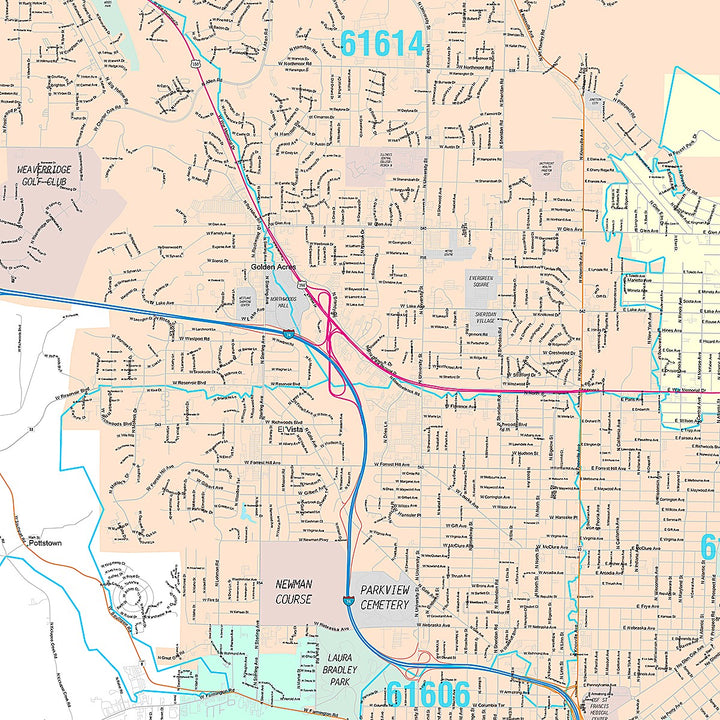 Premium Style Wall Map of Peoria, IL