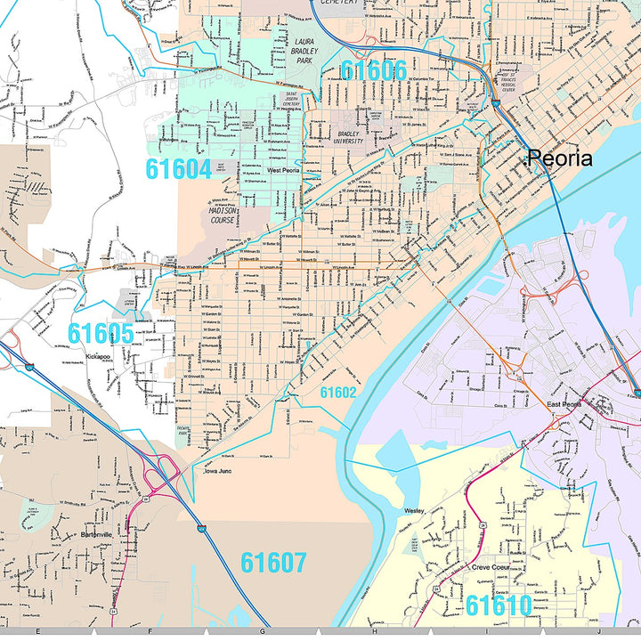 Premium Style Wall Map of Peoria, IL