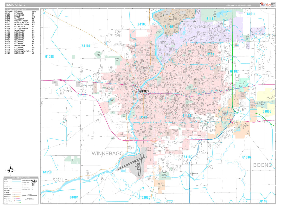 Premium Style Wall Map of Rockford, IL