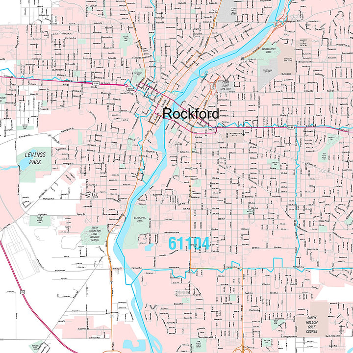 Premium Style Wall Map of Rockford, IL