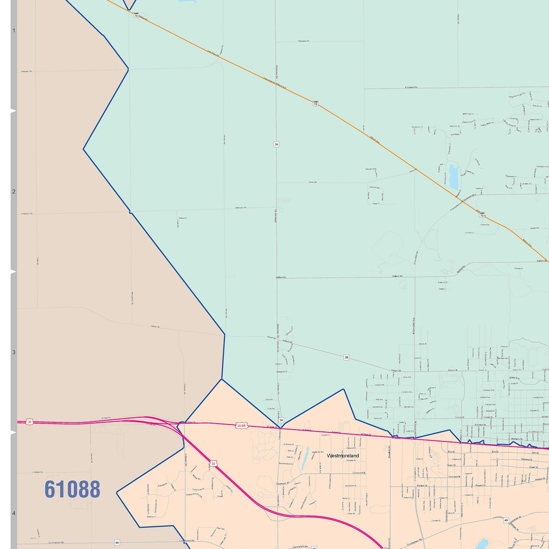 Color Cast Zip Code Style Wall Map of Rockford, IL