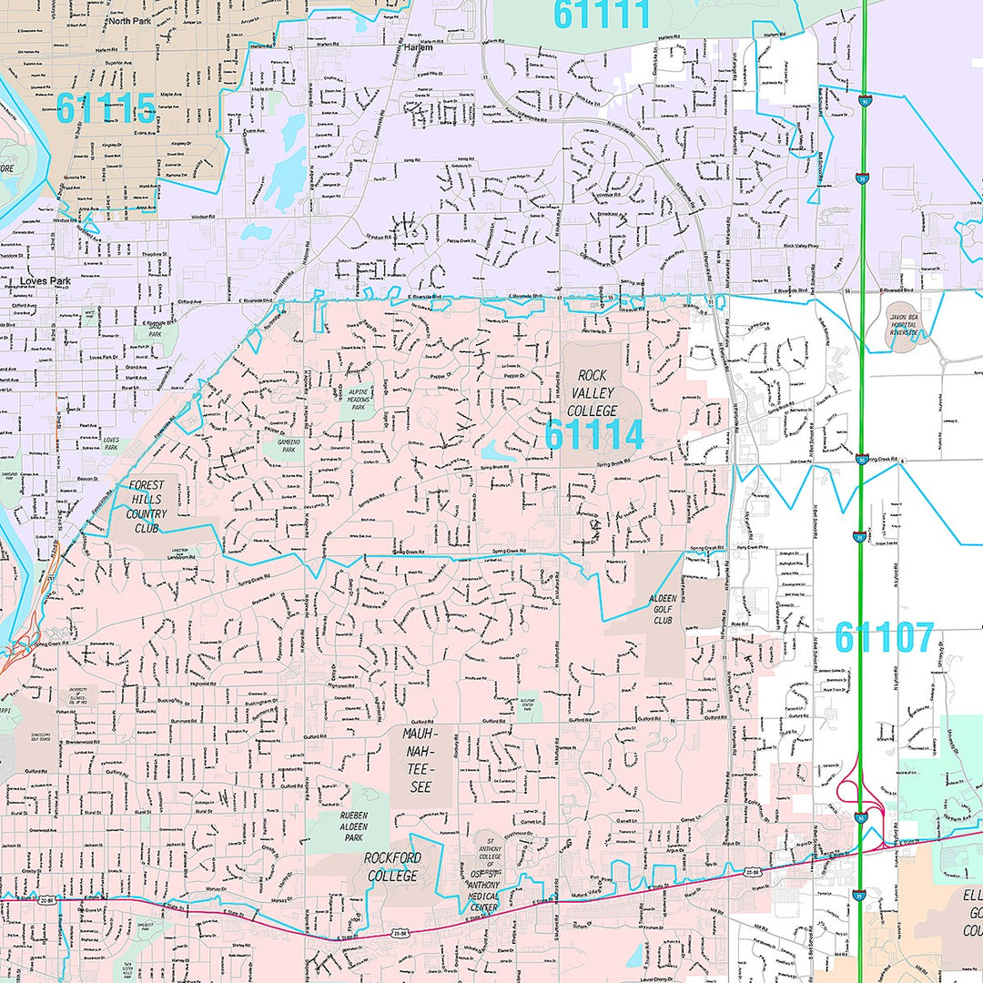 Premium Style Wall Map of Rockford, IL
