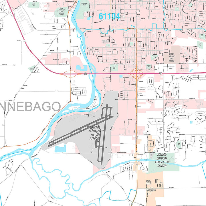 Premium Style Wall Map of Rockford, IL