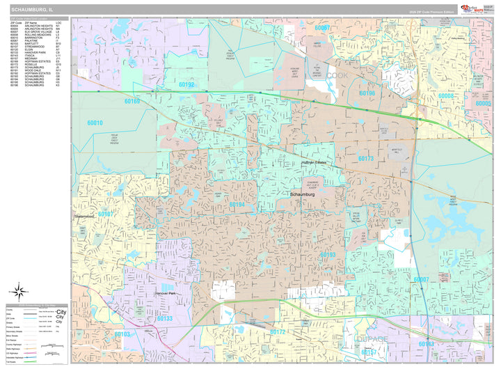Premium Style Wall Map of Schaumburg, IL
