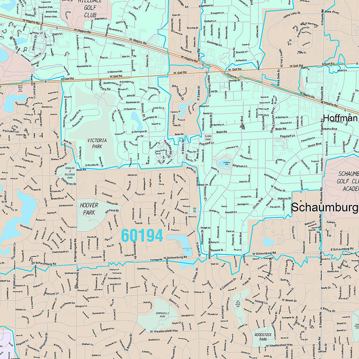 Premium Style Wall Map of Schaumburg, IL