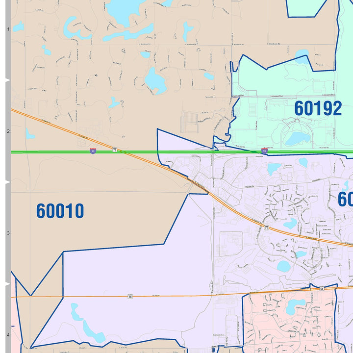 Color Cast Zip Code Style Wall Map of Schaumburg, IL