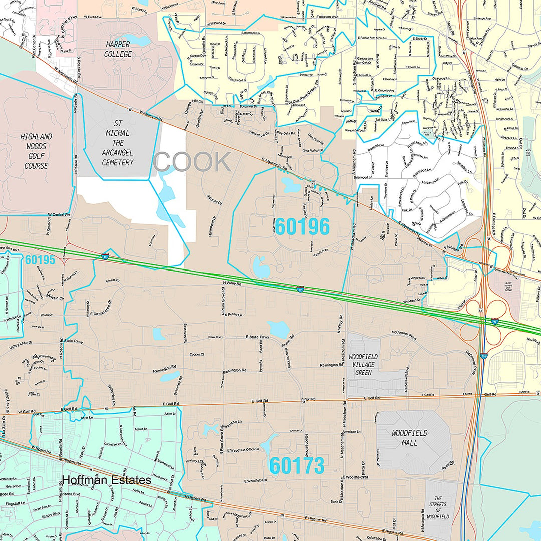 Premium Style Wall Map of Schaumburg, IL