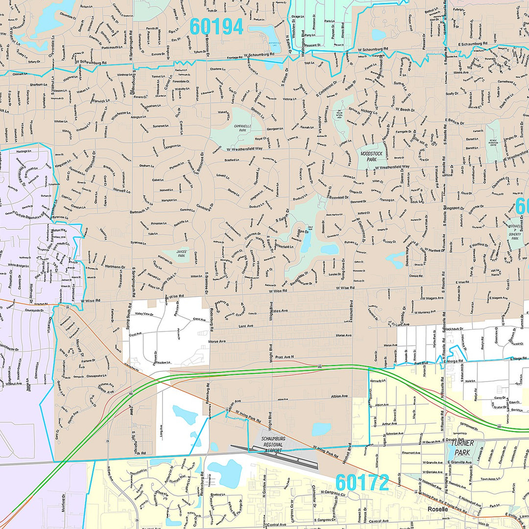 Premium Style Wall Map of Schaumburg, IL