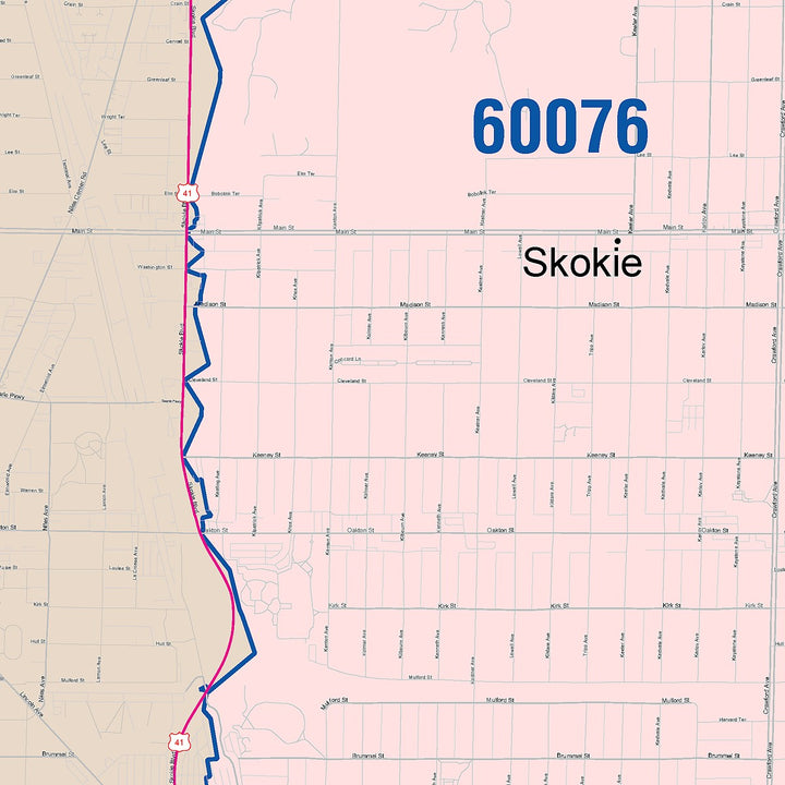 Color Cast Zip Code Style Wall Map of Skokie, IL
