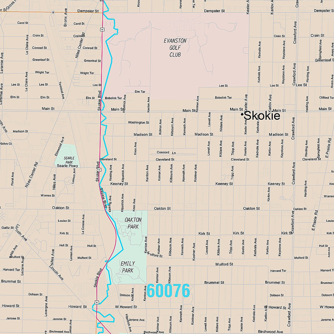 Premium Style Wall Map of Skokie, IL