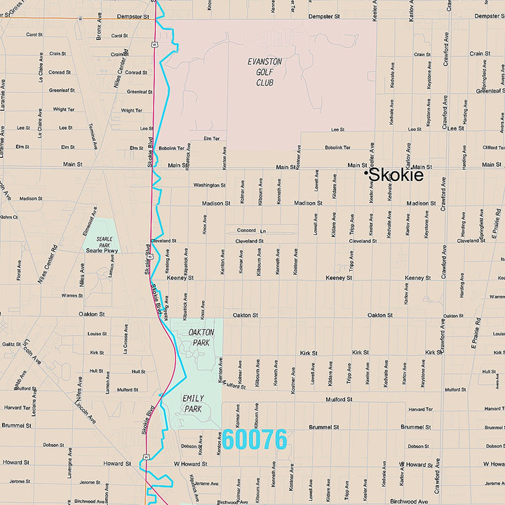 Premium Style Wall Map of Skokie, IL