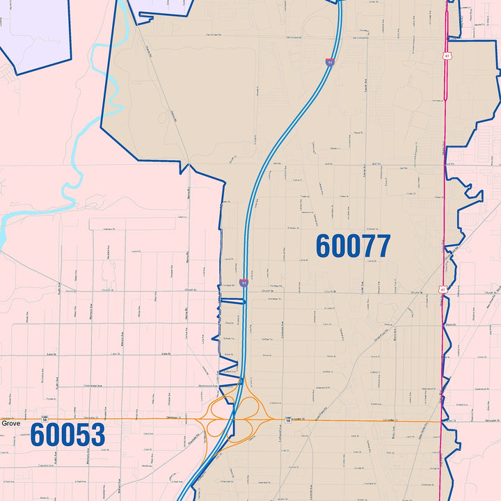 Color Cast Zip Code Style Wall Map of Skokie, IL