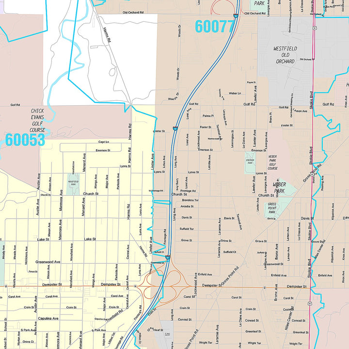 Premium Style Wall Map of Skokie, IL