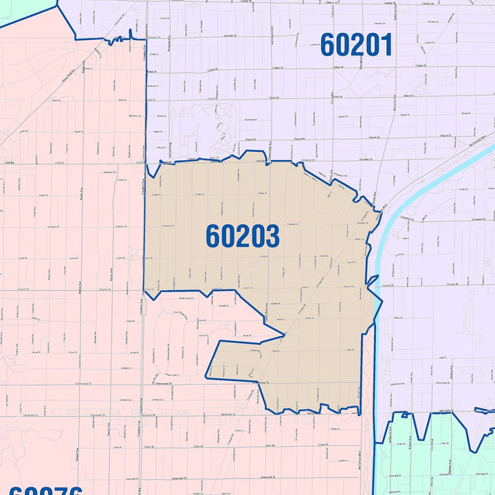 Color Cast Zip Code Style Wall Map of Skokie, IL