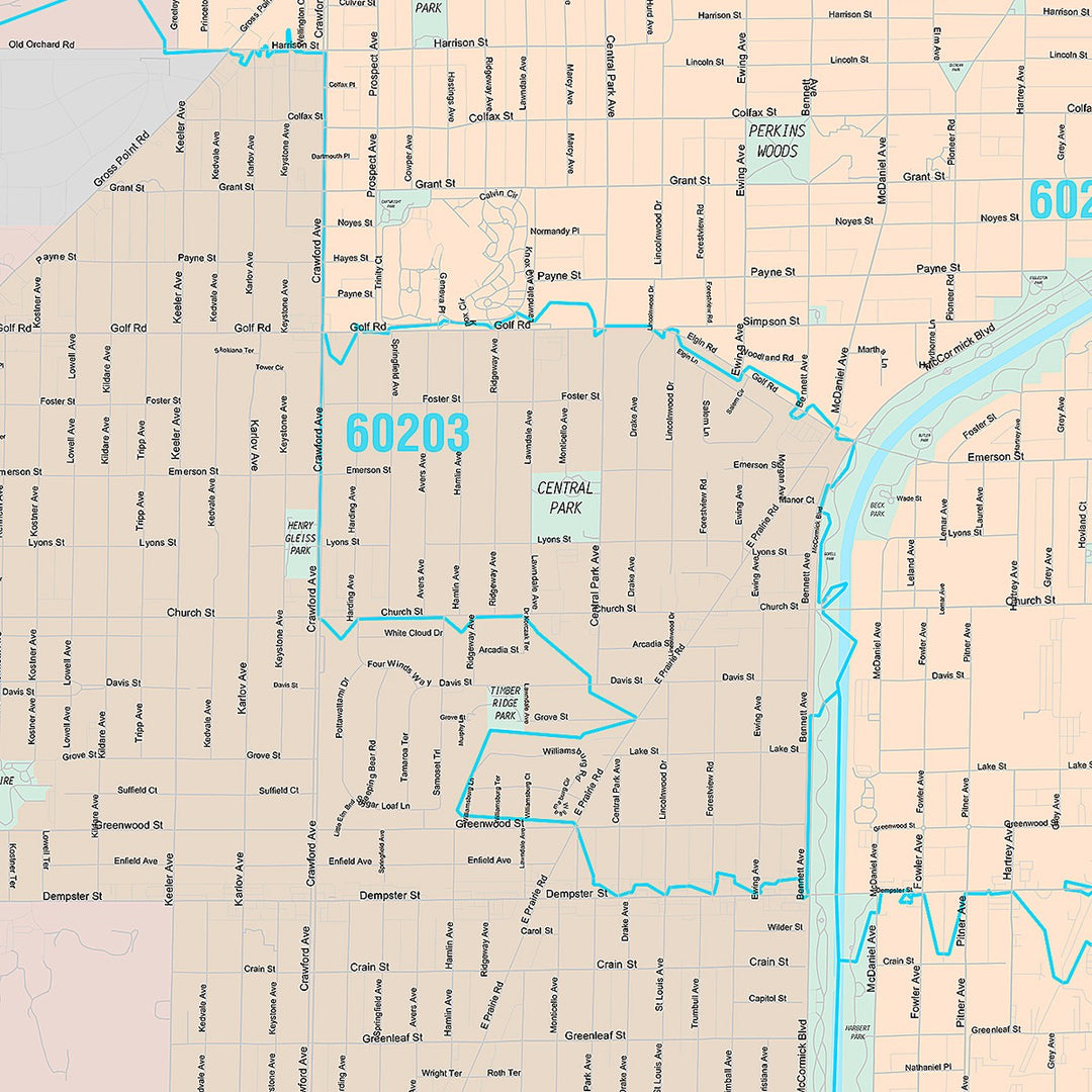 Premium Style Wall Map of Skokie, IL