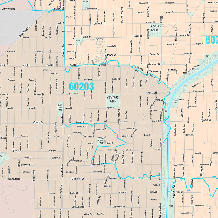 Premium Style Wall Map of Skokie, IL