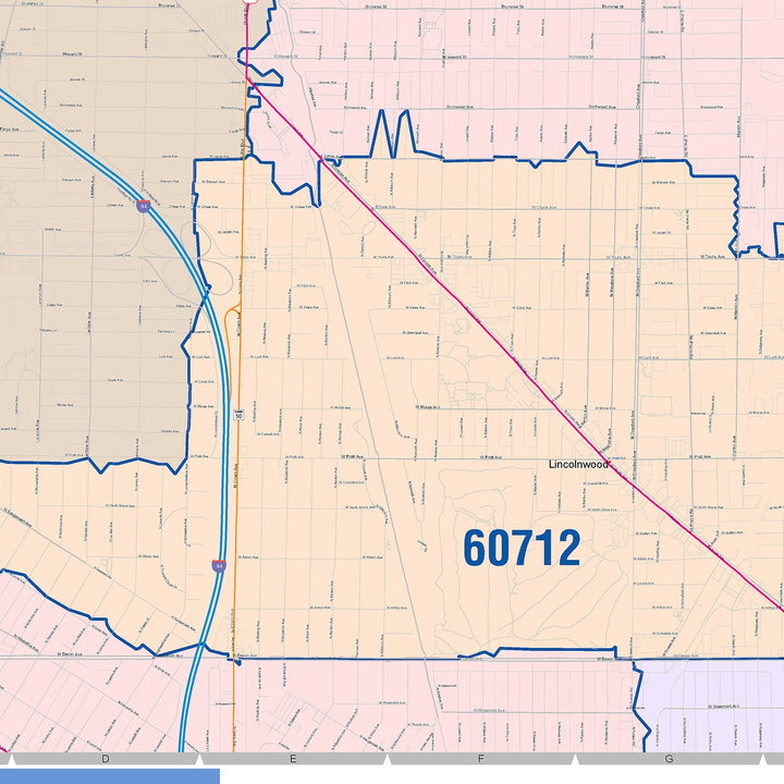 Color Cast Zip Code Style Wall Map of Skokie, IL