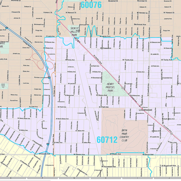 Premium Style Wall Map of Skokie, IL