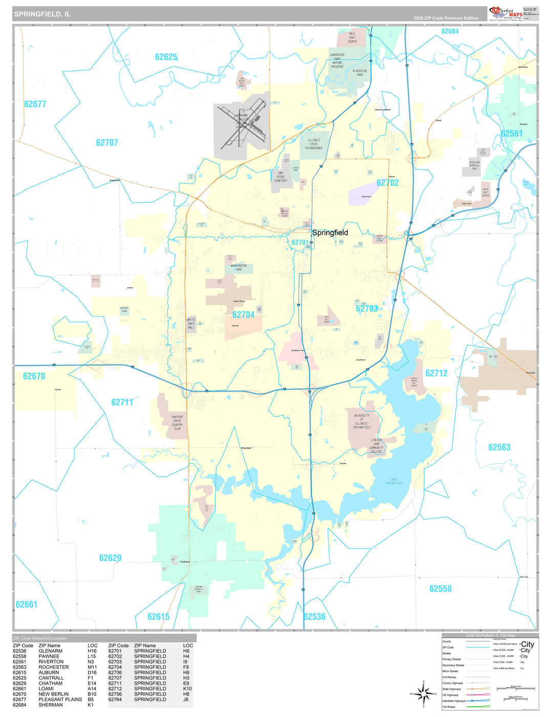 Premium Style Wall Map of Springfield, IL