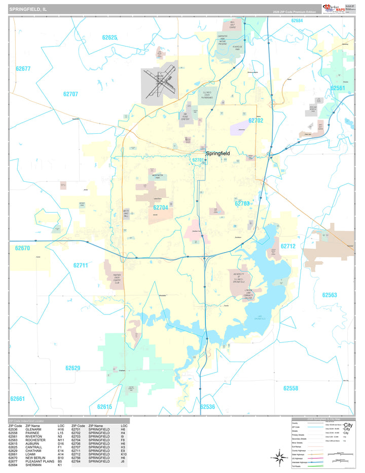 Premium Style Wall Map of Springfield, IL