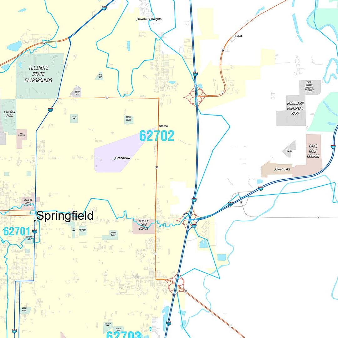 Premium Style Wall Map of Springfield, IL