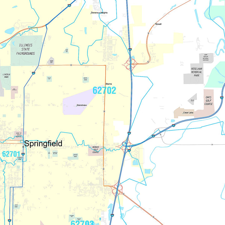 Premium Style Wall Map of Springfield, IL