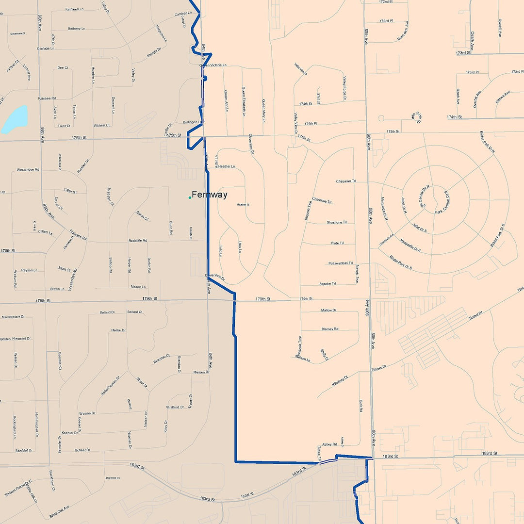 Color Cast Zip Code Style Wall Map of Tinley Park, IL