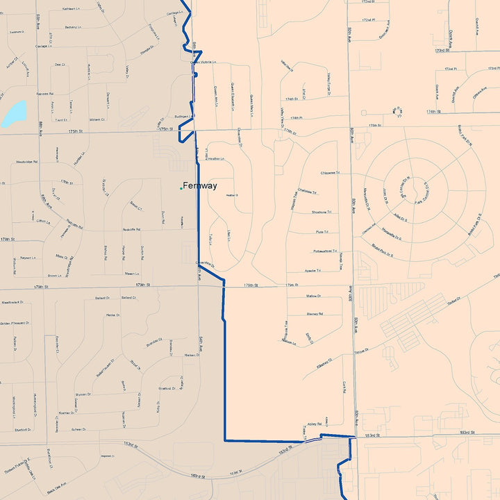 Color Cast Zip Code Style Wall Map of Tinley Park, IL