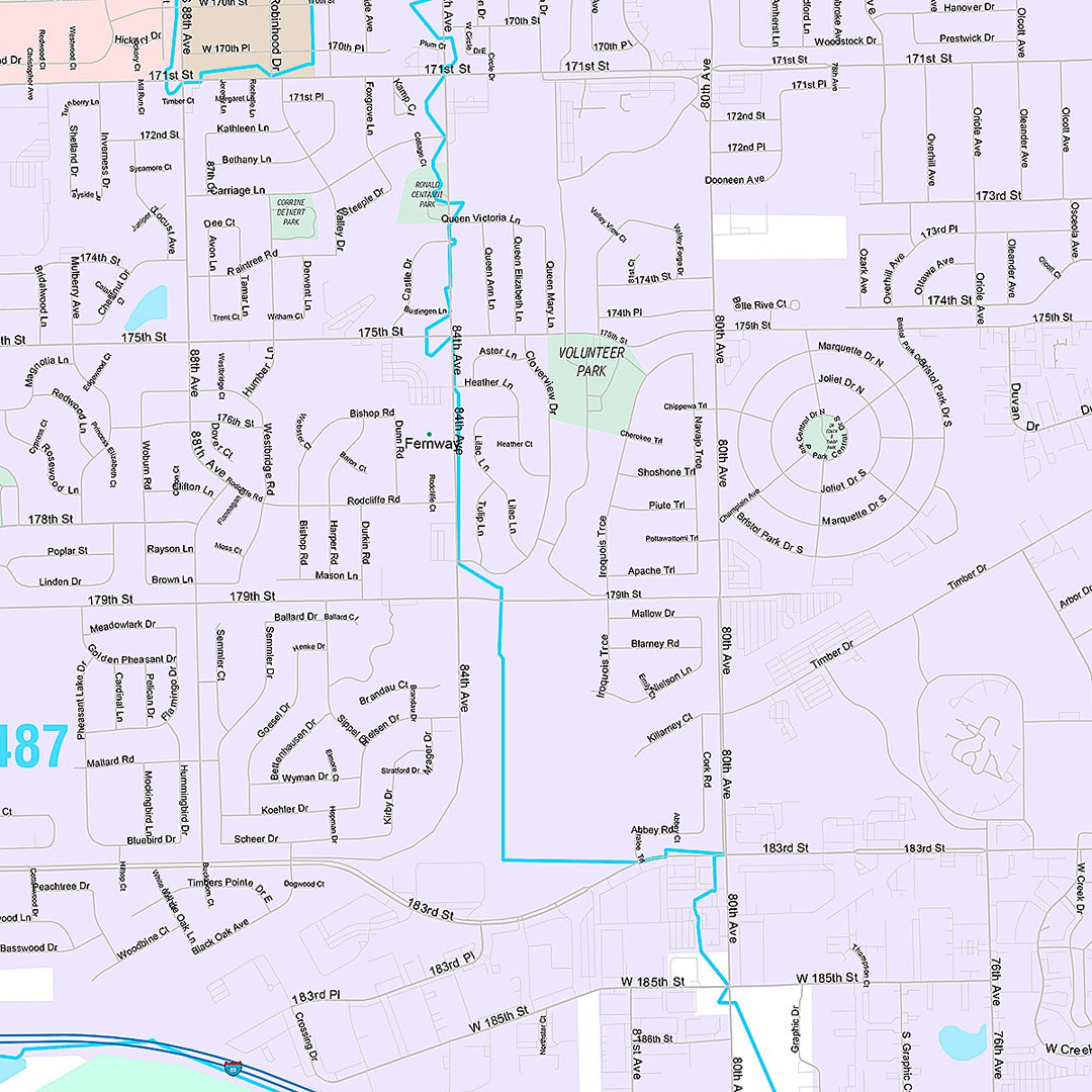 Premium Style Wall Map of Tinley Park, IL
